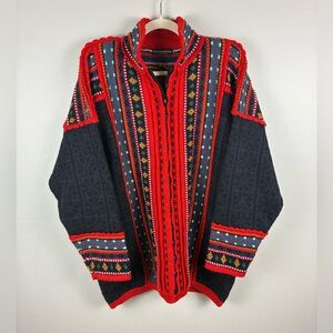 𝅺Vintage The J. Peterman Company Cardigan 100% Alpaca Folk Art Women’s Large